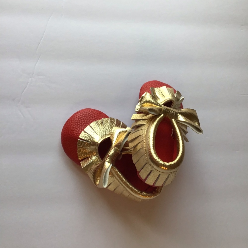 Red and Gold moccasins infant size 5